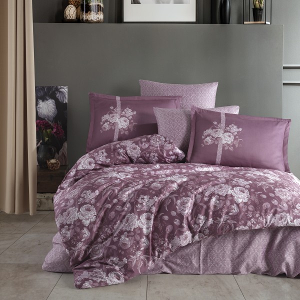 Lenjerie de pat matrimonial, 4 piese, Bumbac 100% Satin Deluxe MONICA V1 [1]