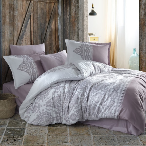 Lenjerie de pat matrimonial, 4 piese, Bumbac 100% Satin Deluxe NITA [1]