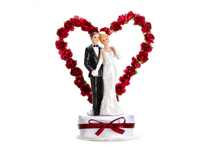 Cake Topper Newly-weds white and deep red 16cm