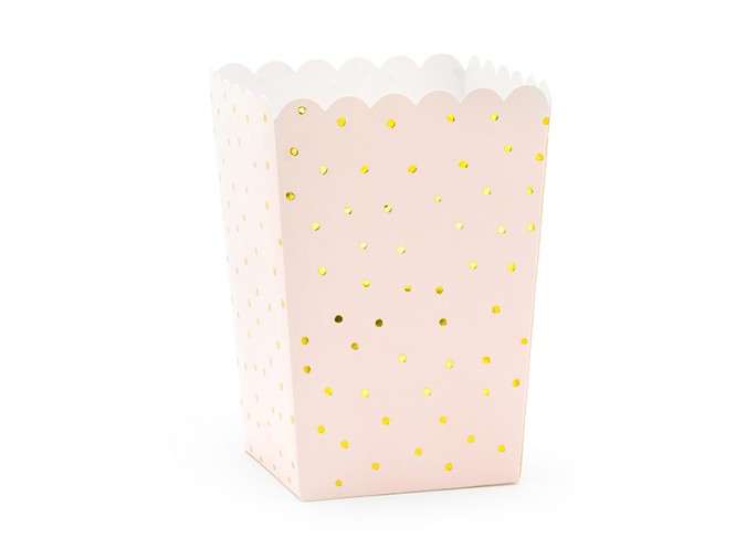 Boxes for popcorn Dots light pink 7x7x12.5cm (1 pkt / 6 pc.)