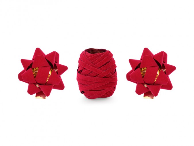 Set of velor ribbons and rosettes red mix (Set 3 bucati)