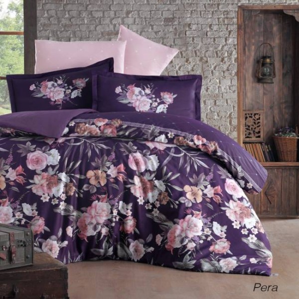Lenjerie de pat matrimonial, 4 piese, Bumbac 100% Satin Deluxe PERA [1]
