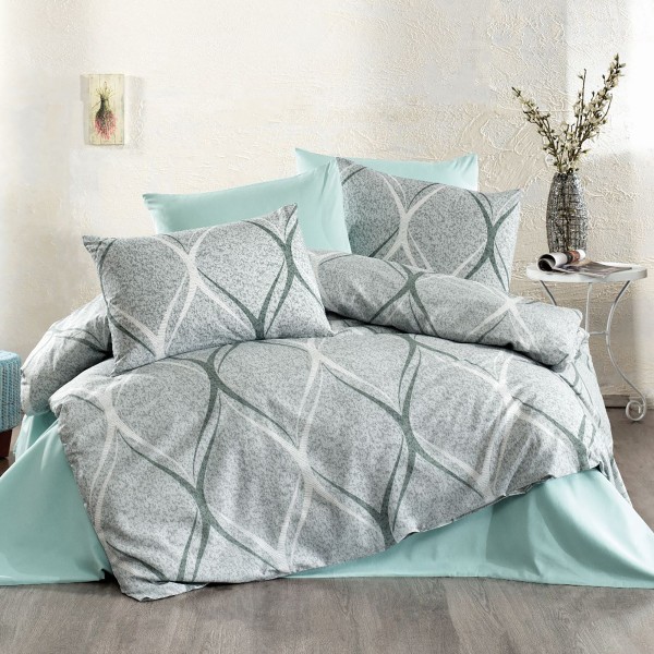 Lenjerie de pat dublu, 4 piese, Bumbac 100% Ranforce, Ralex Pucioasa, model clasic, gri, verde [1]