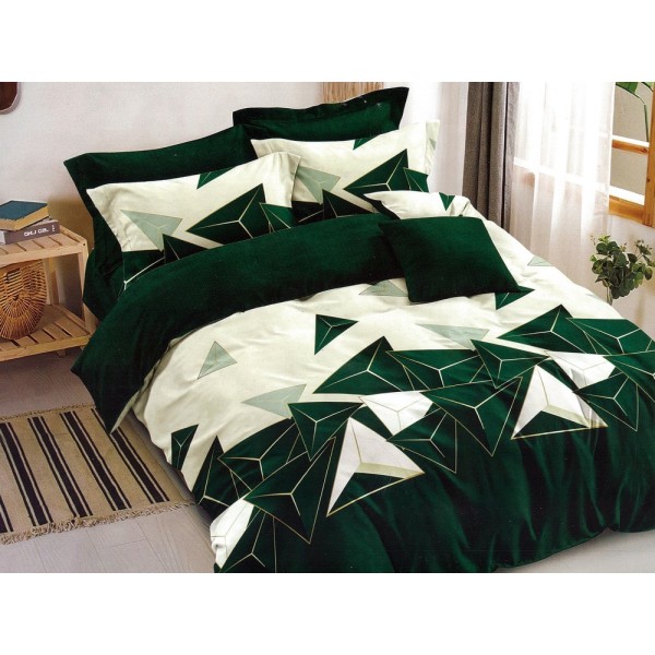 Lenjerie pat dublu, Ralex Pucioasa,  Finet, 6 piese, cu elastic, Verde, forme geometrice [1]