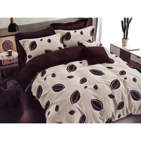 Lenjerie pat dublu, Ralex Pucioasa,  Finet, 6 piese, cu elastic, Bej, flori [1]