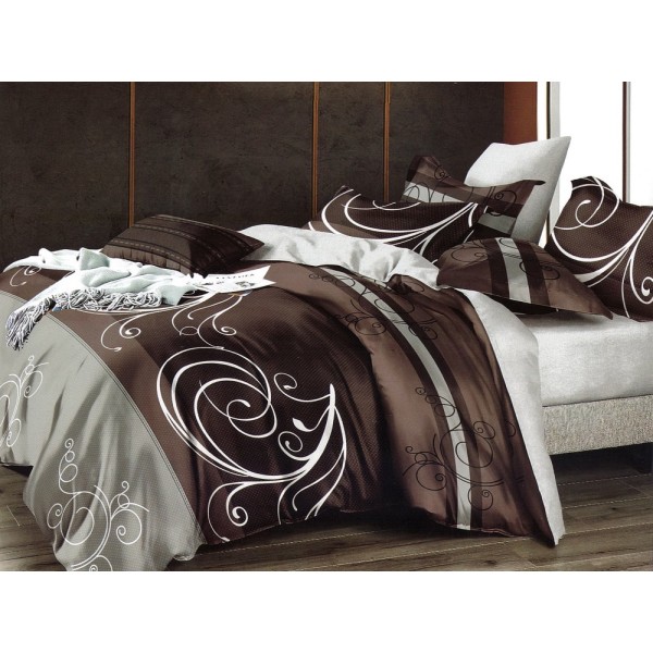 Lenjerie pat dublu, Ralex Pucioasa,  Finet, 6 piese, cu elastic, Gri-Maro, model elegant [1]