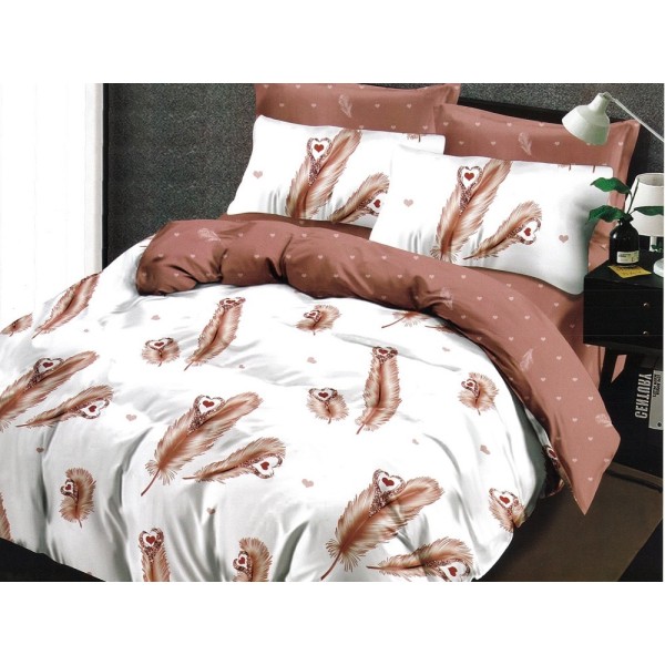 Lenjerie pat dublu, Ralex Pucioasa,  Finet, 6 piese, cu elastic, Alb-Bej, pene [1]