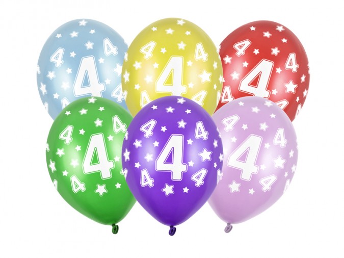 Balloons 30cm 4th Birthday Metallic Mix (1 pkt / 6 pc.)