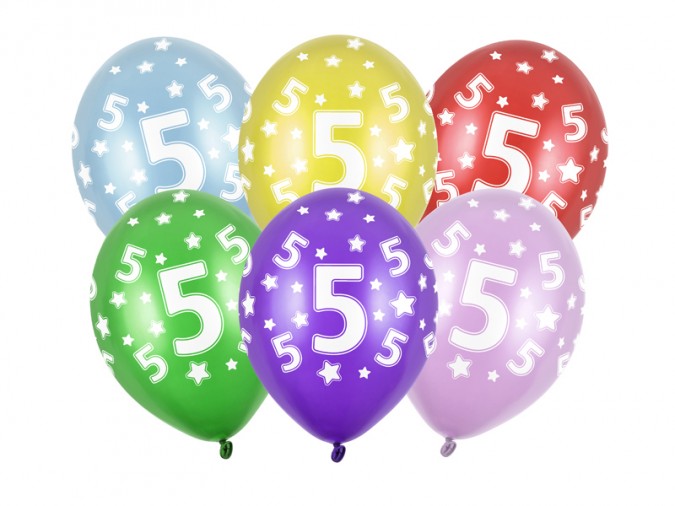 Balloons 30cm 5th Birthday Metallic Mix (1 pkt / 6 pc.)