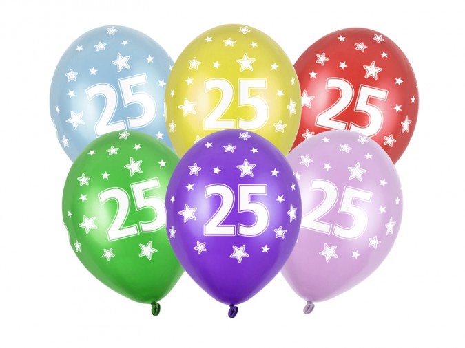 Balloons 30cm 25th Birthday Metallic Mix (Set 6 bucati)