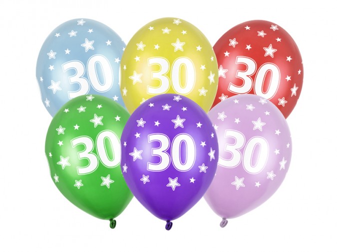 Balloons 30cm 30th Birthday Metallic Mix (1 pkt / 6 pc.)