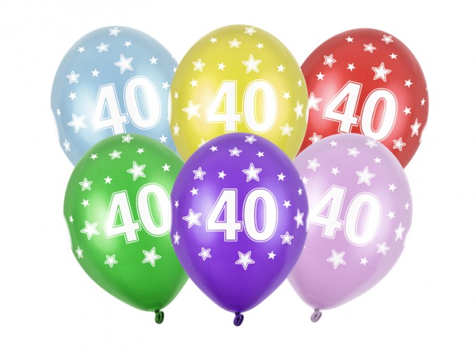 Balloons 30cm 40th Birthday Metallic Mix (1 pkt / 6 pc.)