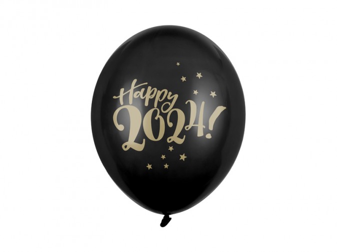 Balloons 30cm Happy 2024! Pastel Black (1 pkt / 50 pc.)