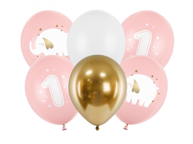 Balloons 30 cm One year Baby pink (Set 6 bucati)