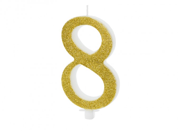 Birthday candle Number 8 gold 10cm