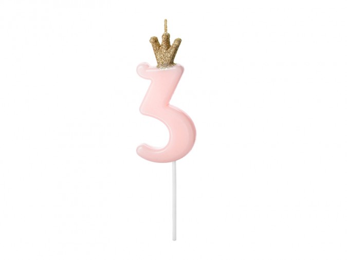 Birthday candle Number 3 light pink 9.5cm