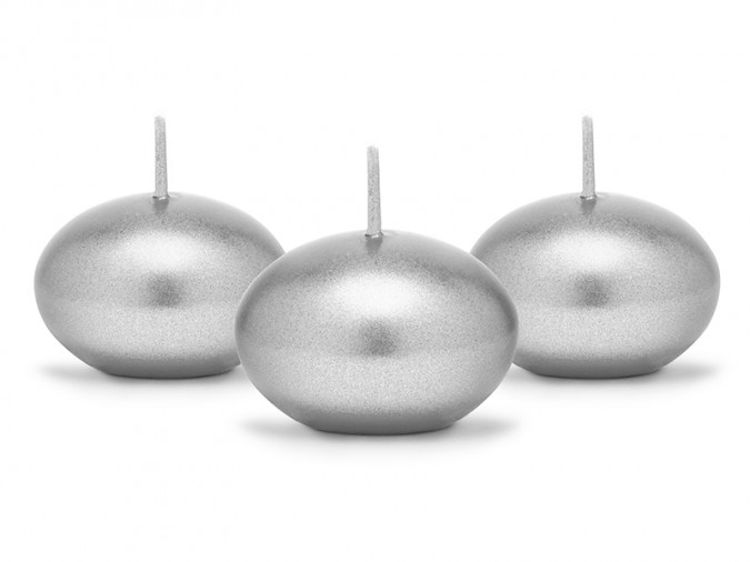 Floating candle disc metallic silver 4cm (1 pkt / 50 pc.)