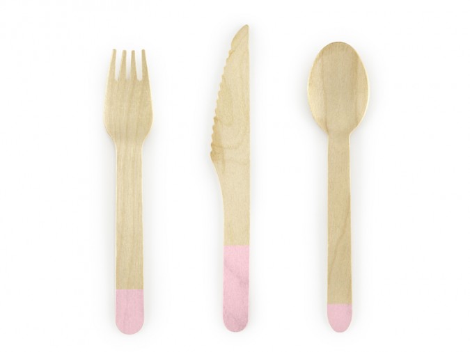Wooden Cutlery light pink 16cm (Set 18 bucati)