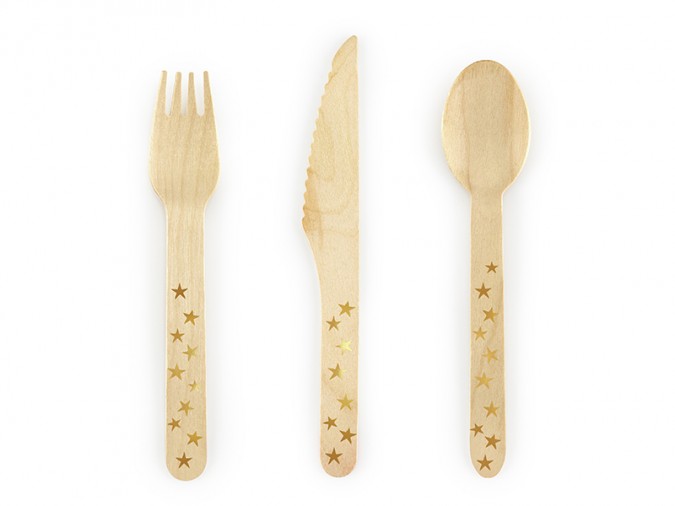 Wooden Cutlery Stars gold 16cm (Set 18 bucati)