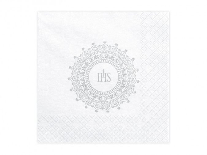 Napkins First Communion - IHS 33x33cm silver (Set 20 bucati)