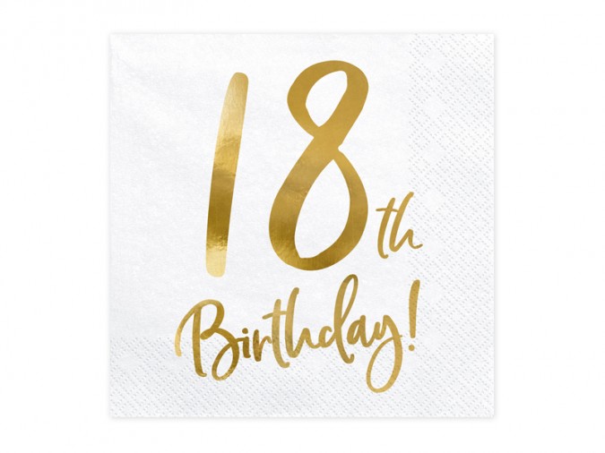 Napkins 18th Birthday white 33x33cm (Set 20 bucati)