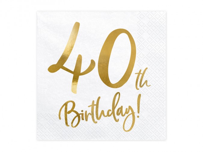 Napkins 40th Birthday white 33x33cm (Set 20 bucati)