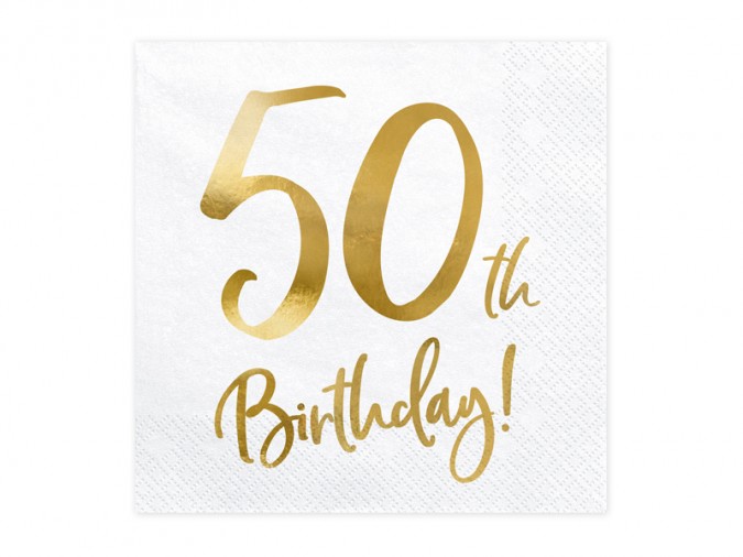 Napkins 50th Birthday white 33x33cm (Set 20 bucati)