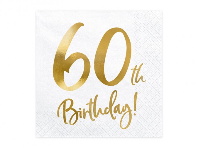 Napkins 60th Birthday white 33x33cm (Set 20 bucati)