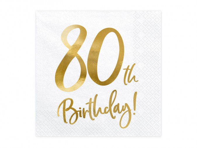 Napkins 80th Birthday white 33x33cm (Set 20 bucati)