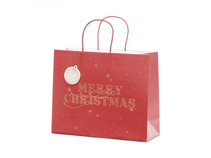 Gift bag Merry Christmas deep red 32.5x26.5x11.5cm