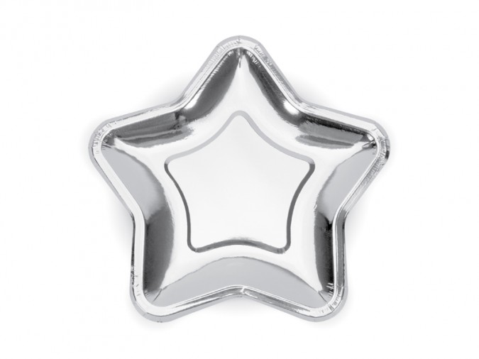 Paper Plates Star silver 23cm (Set 6 bucati)