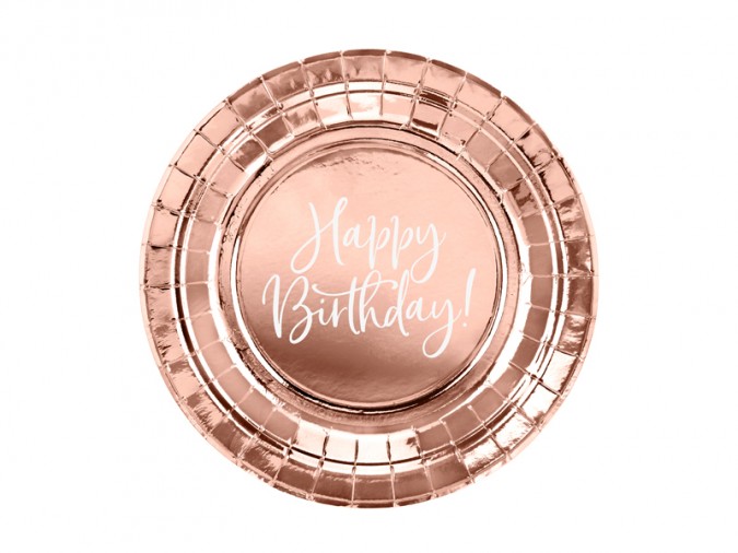 Plates Happy Birthday! rose gold 18cm (Set 6 bucati)