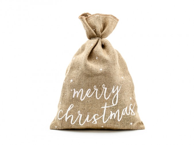 Jute sack Merry Christmas white 30x42cm