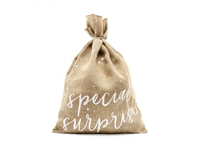 Jute sack Special Surprise white 40x55cm