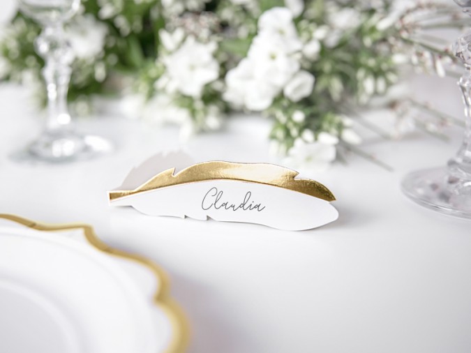 Place cards - Feathers gold 10.5x3cm (Set 10 bucati)