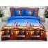Lenjerie pat dublu, cearsaf clasic, imprimeu 3D, Albastru, oras [2]