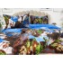 Lenjerie pat dublu, cearsaf clasic, imprimeu 3D, Albastru, vulturi [8]