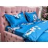 Lenjerie pat dublu, cearsaf clasic, imprimeu 3D, Albastru, flori de cires [5]