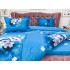 Lenjerie pat dublu, cearsaf clasic, imprimeu 3D, Albastru, flori de cires [7]