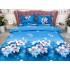 Lenjerie pat dublu, cearsaf clasic, imprimeu 3D, Albastru, flori de cires [3]