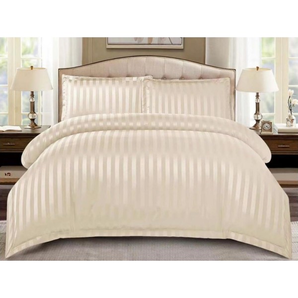 Lenjerie HoReCa, pat dublu, tip Damasc Finetat Deluxe cu Elastic, 4 piese, Crem [1]