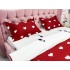 Lenjerie pat dublu cu Elastic, bumbac satinat, Gri-Rosu, pisici, inimioare [5]