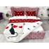 Lenjerie pat dublu cu Elastic, bumbac satinat, Gri-Rosu, pisici, inimioare [7]