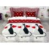 Lenjerie pat dublu cu Elastic, bumbac satinat, Gri-Rosu, pisici, inimioare [2]