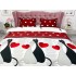 Lenjerie pat dublu cu Elastic, bumbac satinat, Gri-Rosu, pisici, inimioare [3]