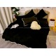 Lenjerie pat super pufoasa COCOLINO Fluffy cu ciucuri, 6 piese, NEGRU