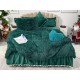 Lenjerie pat super pufoasa COCOLINO Fluffy cu ciucuri, 6 piese, VERDE INCHIS