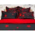 Lenjerie pat dublu, Finet, 6 piese, Negru-Rosu, stelute [4]