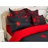 Lenjerie pat dublu, Finet, 6 piese, Negru-Rosu, stelute [5]