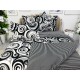 Lenjerie pat dublu, BUMBAC FINET, 6 piese, cu ELASTIC, Jojo Home, Alb-Negru, abstract